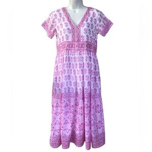 Bella Tu Nikki Pink Purple Hand Block Printed Floral Maxi Dress